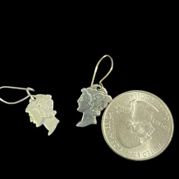 Vintage Mercury Dime Cut-out Lady Liberty Dangle Earrings .900 Silver (1916-1945 - Picture 8 of 10